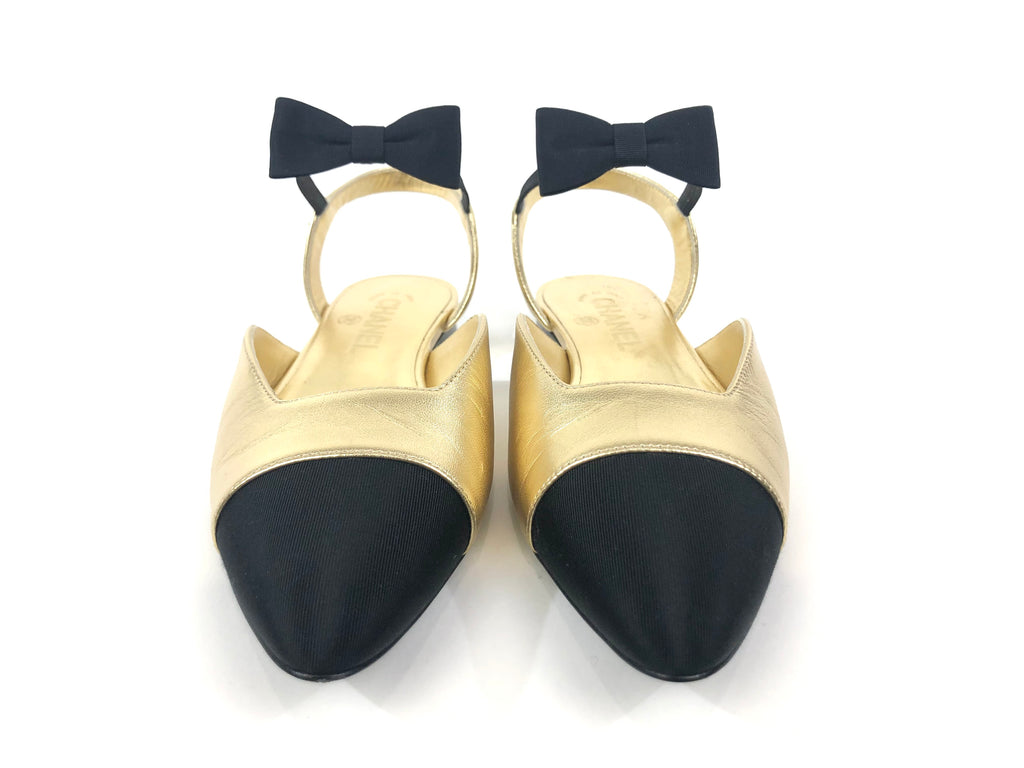 Black and Gold Bow Mary Jane Slingback Flats