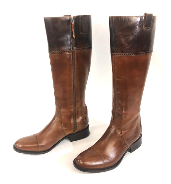 Tan and Mahogany Collard English Style Riding Boots | Size 8B