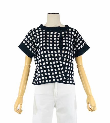 Navy and White Short Sleeve Knit Top | Size M