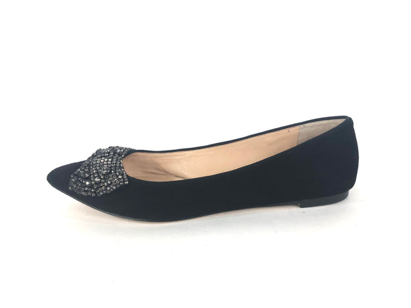 Black "Vanessa" Suede Crystal-Bow Flat | Size 8.5