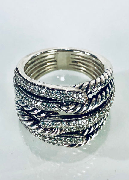 Labyrinth Sterling Silver Triple Loops Diamond Ring | Size 9