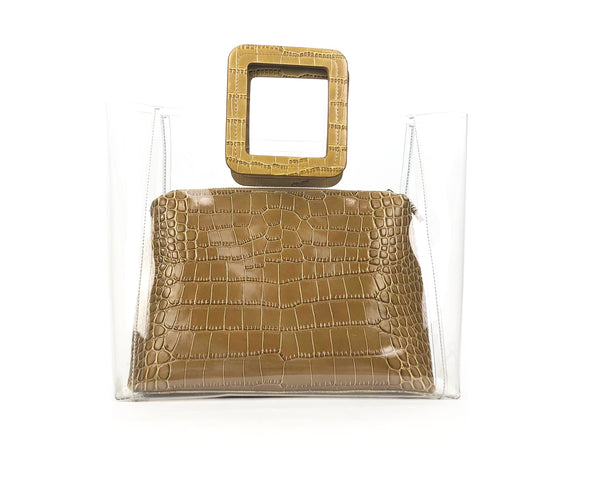 Shirley Clear Tan Croc Embossed Handbag