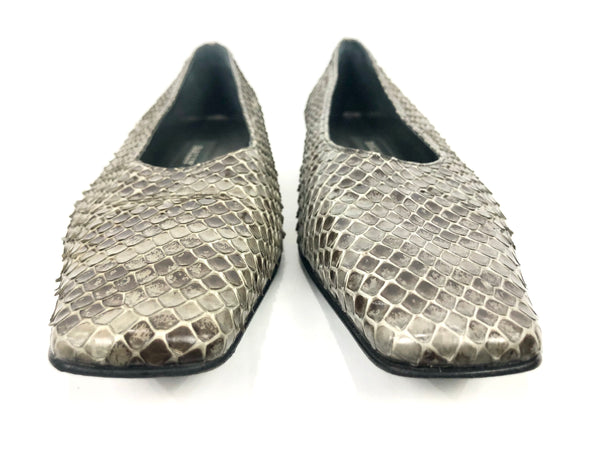 Grey Snakeskin Square Toe and Heel Shoes | Size 8