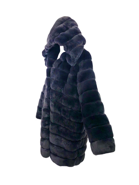 Long Rex Rabbit Jacket With Hood | Size M