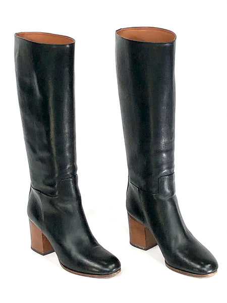 Black Leather Knee-High Boots | Size 8 US 38 EU