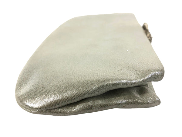 Crystal Embellished Camellia Clasp Metallic Evening Clutch
