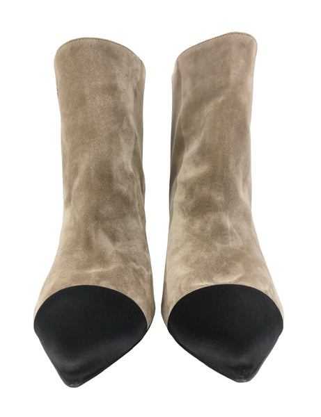 Gabrielle Suede and Satin Cap Toe Short Boots | Size US 10 - IT 41
