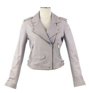 Light Grey   "Ashville" Leather Moto Jacket | Size 8