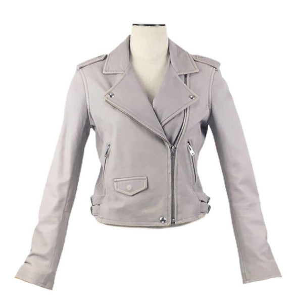 Light Grey   "Ashville" Leather Moto Jacket | Size 8
