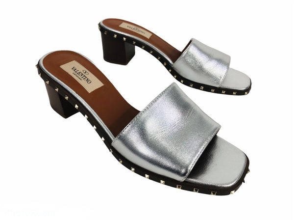 Silver Studded Sole Mule Sandals | Size 36.5