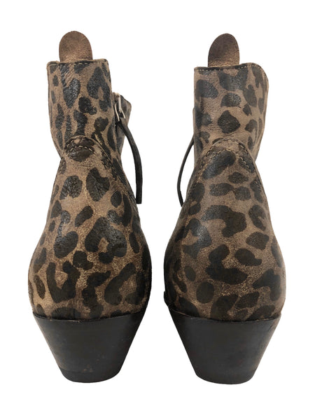 Young Leopard-Print Leather Texas Ankle Boot | Size US 10 - IT 40