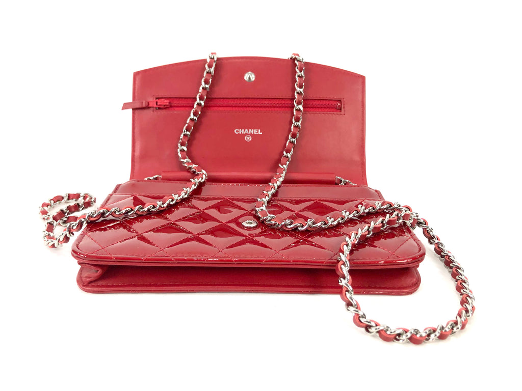 Chanel Red Classic Quilted Wallet on Chain