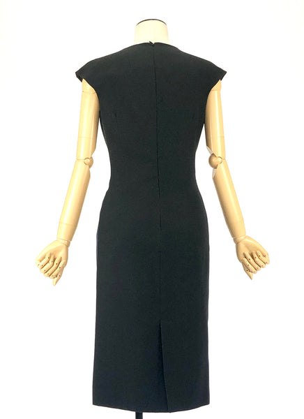 Black and Navy Crepe Wool-Blend Sheath Dress | Size 4
