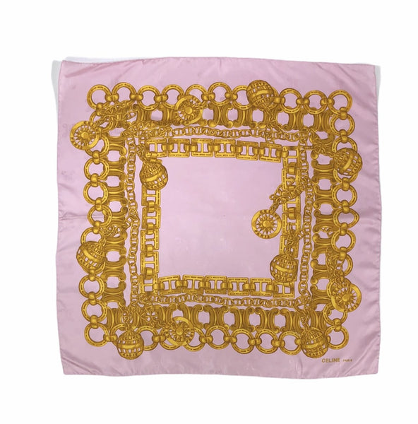 Pink and Gold Chain Print Silk Scarf