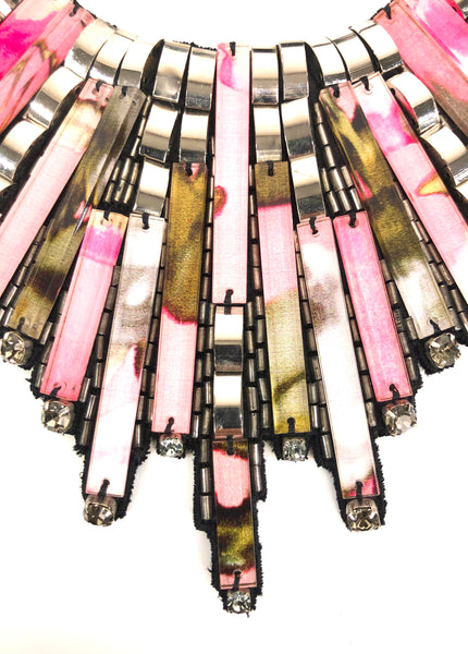 Pink and Silver Starburst Bib Statement Necklace