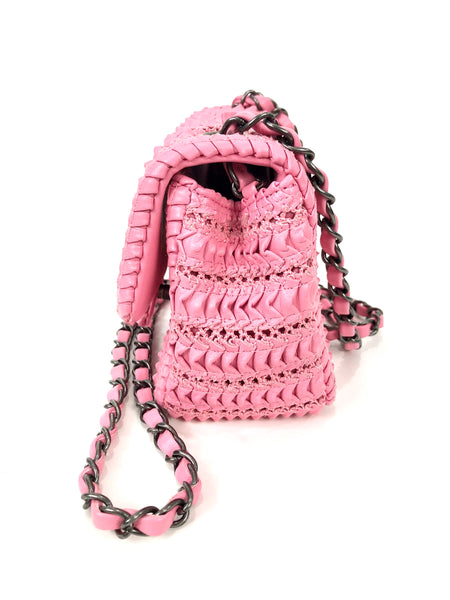 Pink Woven Lambskin Square Flap Mini Bag