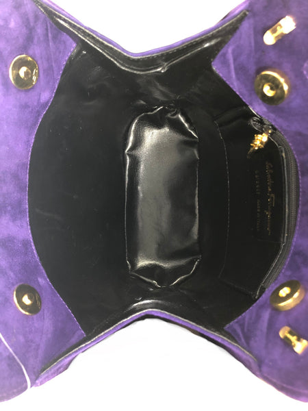 Vintage Purple Suede Convertible Bucket Bag Handbag