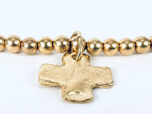 Dainty Gold Beaded Cross Necklace