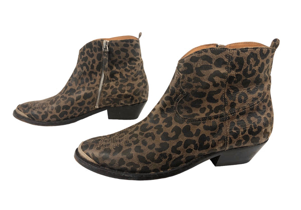 Young Leopard-Print Leather Texas Ankle Boot | Size US 10 - IT 40