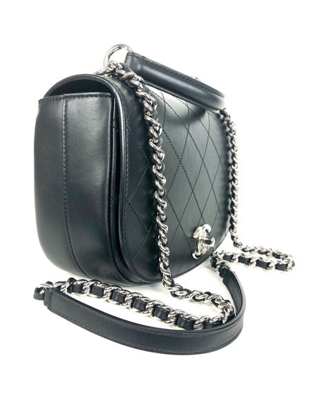 Black Quilted Lambskin Top Handle Crossbody Flap Handbag