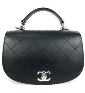 Black Quilted Lambskin Top Handle Crossbody Flap Handbag