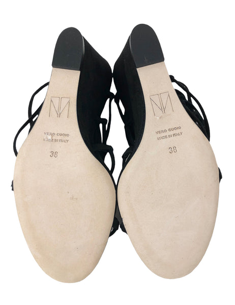 Allegra 80 Black Suede Ankle Strap Wedge Sandals | Size US 7.5 - IT 38