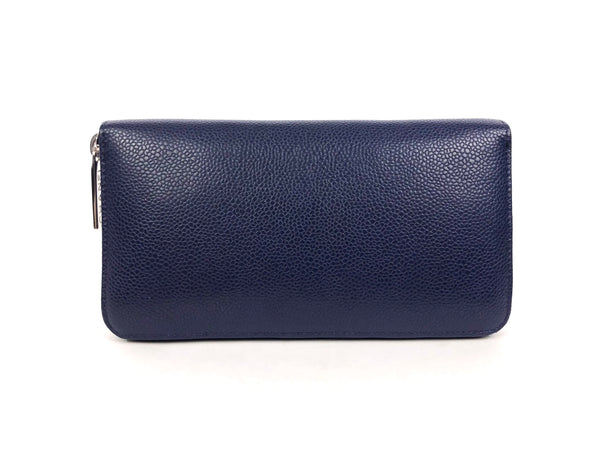 Navy Caviar Leather CC Timeless Zip Around Continental Wallet