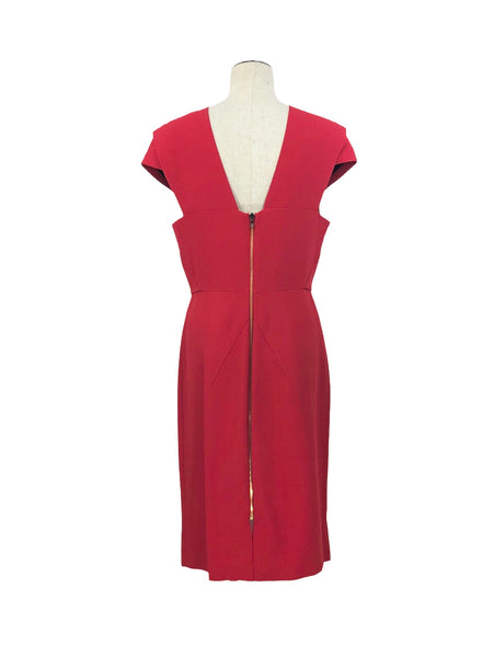 Red Crepe Midi Dress | Size US 10 - FR 42