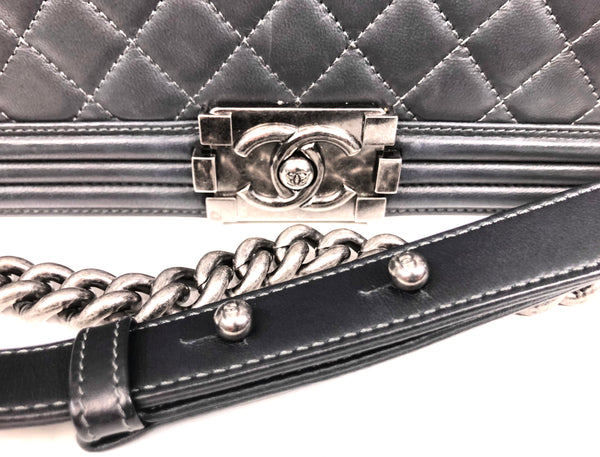 Slate Grey Large Lambskin Boy Flap Shoulder Bag