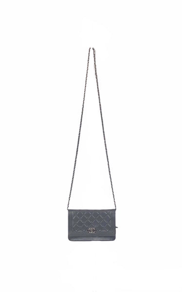 Charcoal Grey Boy Chanel Wallet on Chain Crossbody Bag