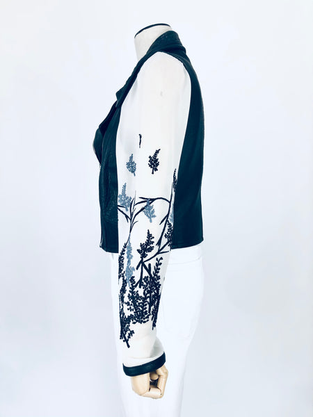 Lambskin Moto Jacket with Silk Floral Sleeves | Size 8