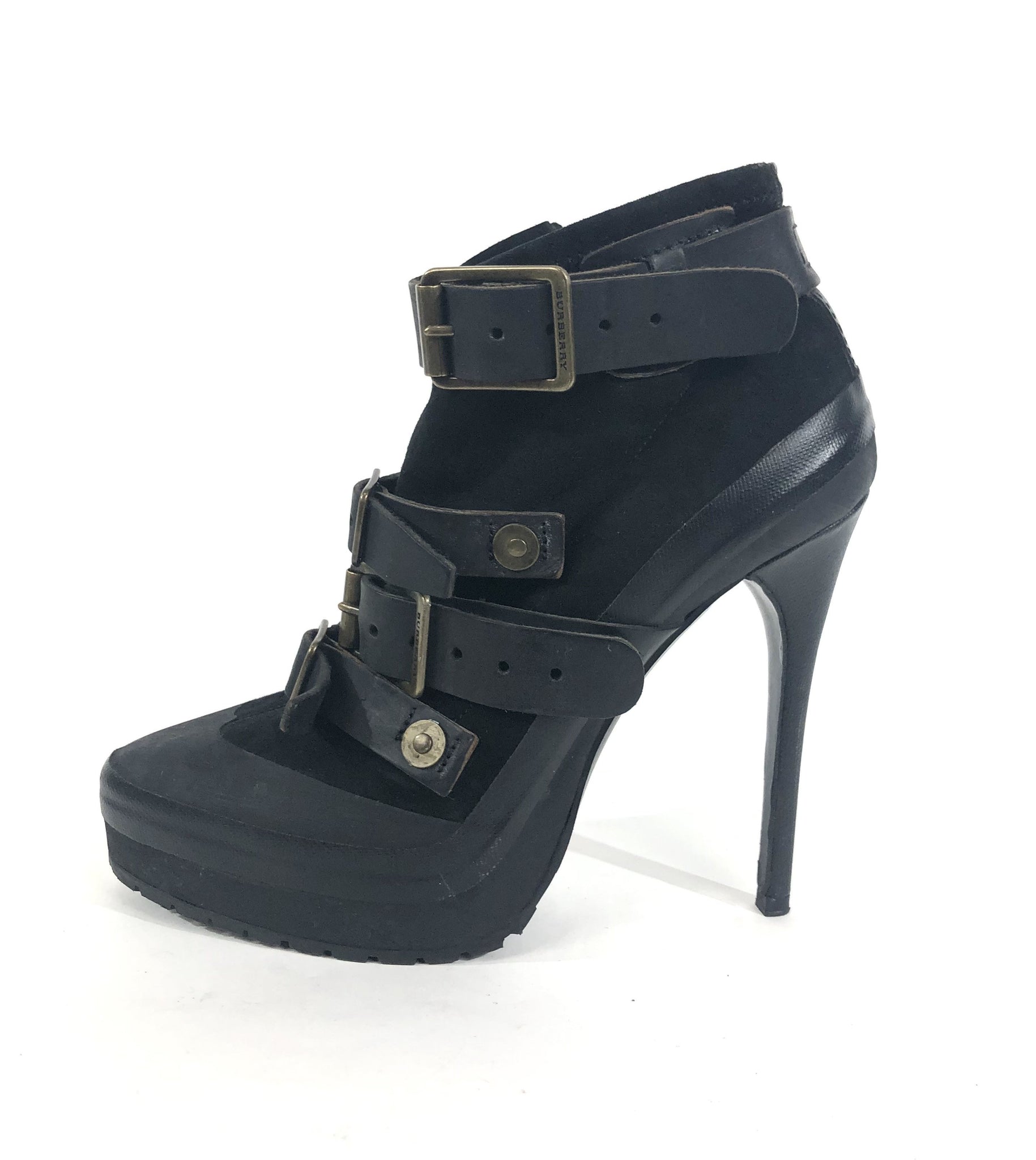 Black Aviator Buckle Stiletto Ankle Booties | Size EU 37.5 - US 6.5