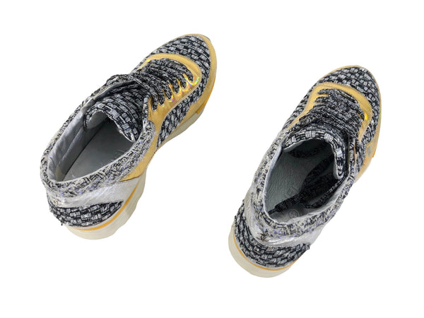 Interlocking Tweed Gold Silver Low Top Sneakers | Size US 8.5 - IT 39.5