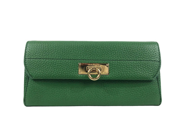 Green Pebbled Leather Continental Wallet
