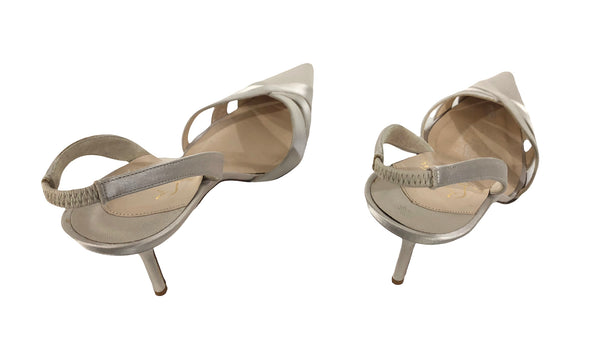 Oyster Satin Slingbacks Pumps | Size US 7.5 - FR 38