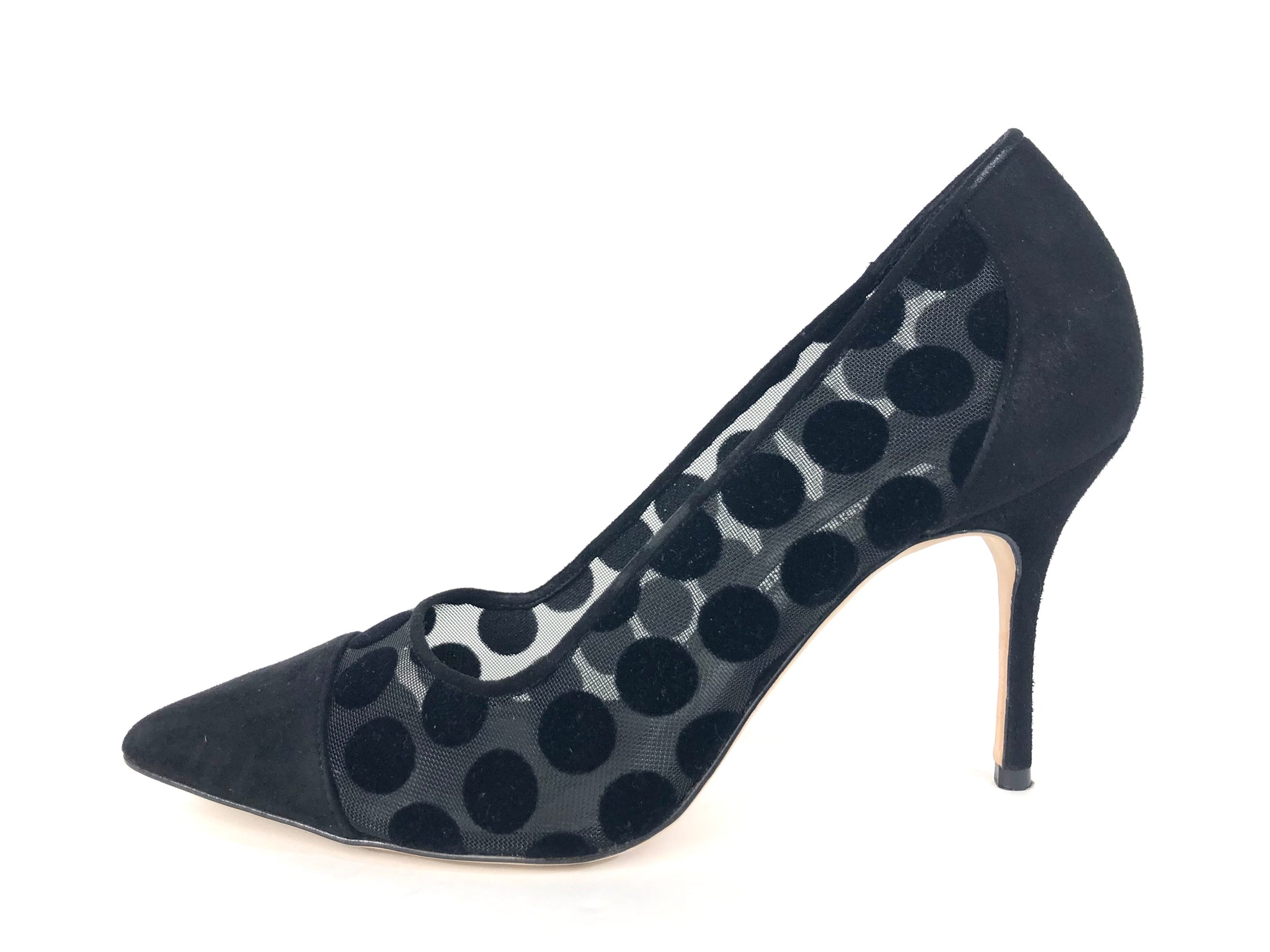 Black Suede and Mesh Polka Dot Pumps | Size US 7.5 - IT 38