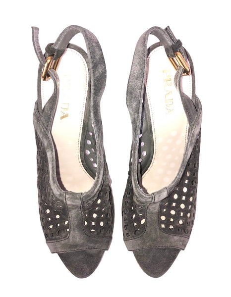 Grey Peep Toe Slingback Heels | Size 8.5 - IT 38.5