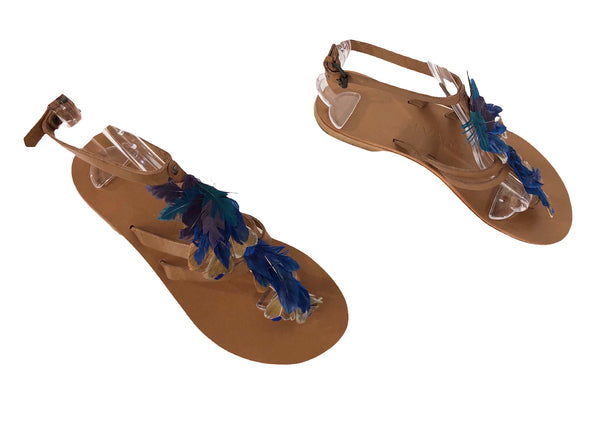 Exotic Feather Embellished Ankle Strap Sandal | Size US 7.5 - IT 38