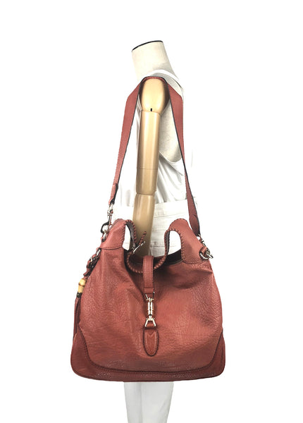 Jackie Pink Coral Pebble Leather Convertible Hobo