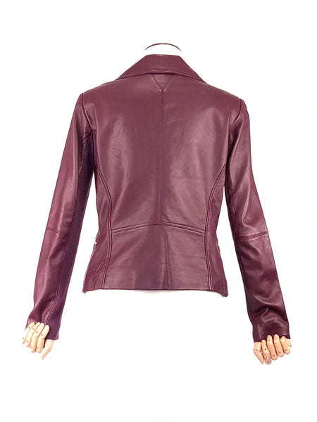Burgundy Moto Leather Jacket | Size Small
