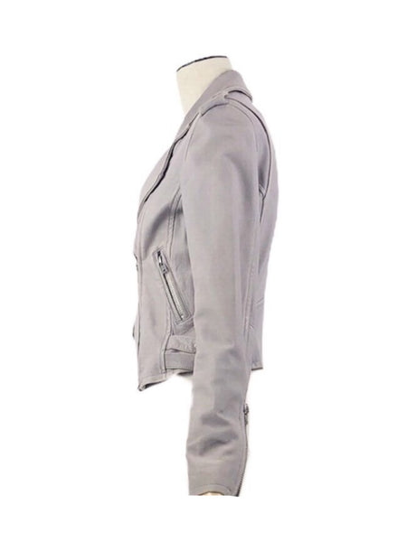 Light Grey   "Ashville" Leather Moto Jacket | Size 8