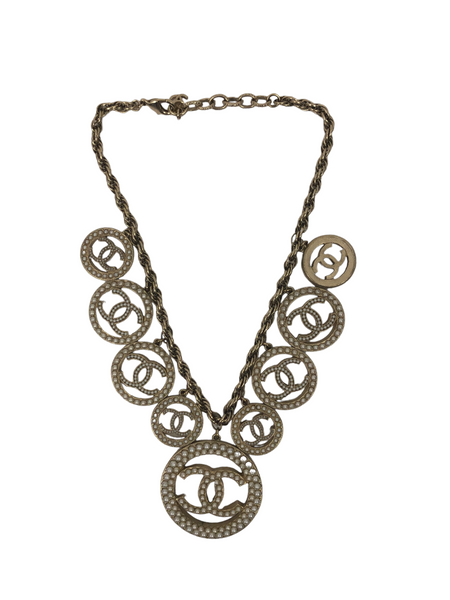 Multi CC's Faux Pearl Embellished Logo Pendants Necklace
