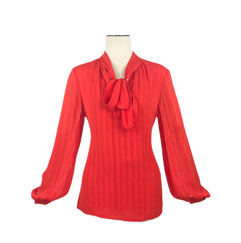 Red Silk Pussy Bow Blouse | Size 6