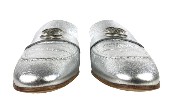 Interlocking CC's Silver Leather Loafers | Size US 4.5 - EU 5.5