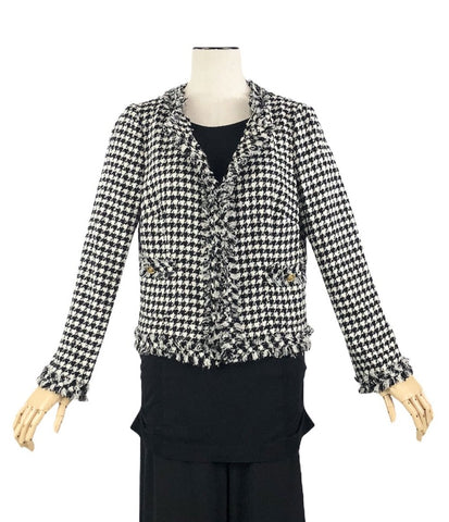 Black and White Houndstooth Tweed Jacket | Size 8