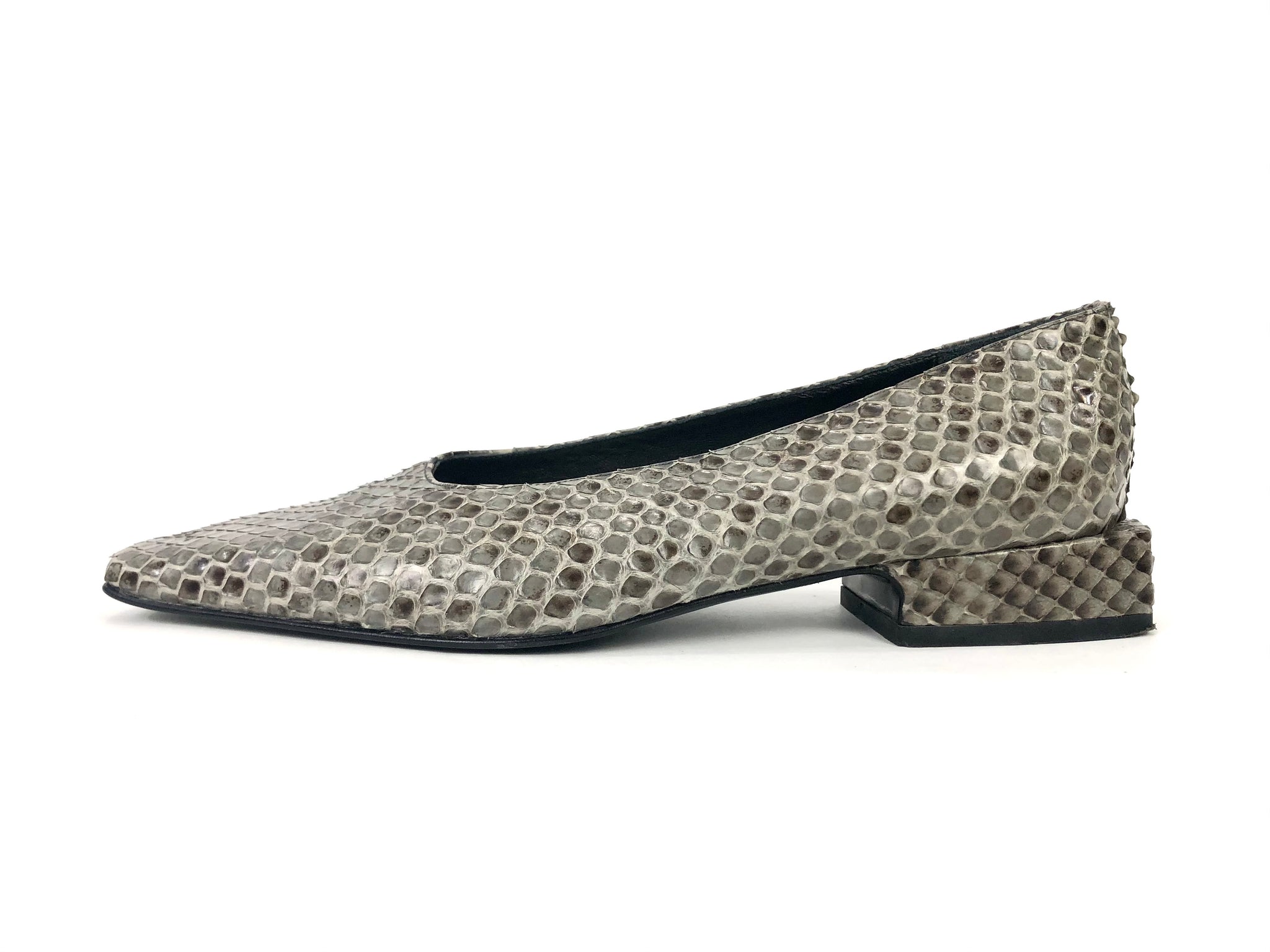 Grey Snakeskin Square Toe and Heel Shoes | Size 8