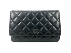 Black Classic Wallet on Chain Lambskin Silver Tone Metal – Baggio  Consignment