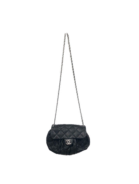 Black Medium Chain Around Goatskin Quilted Leather Crossbody Bag
