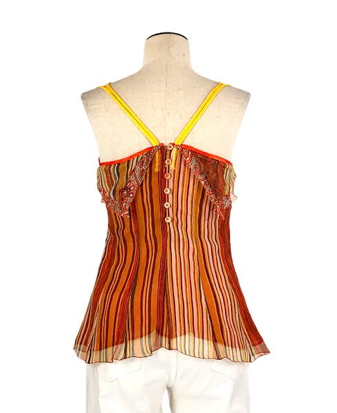 Orange Striped Silk Strappy Top | Size 2