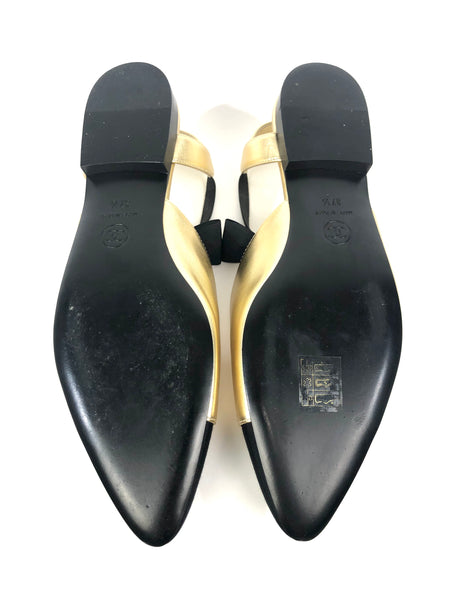 Black and Gold Bow Mary Jane Slingback Flats | Size 37.5